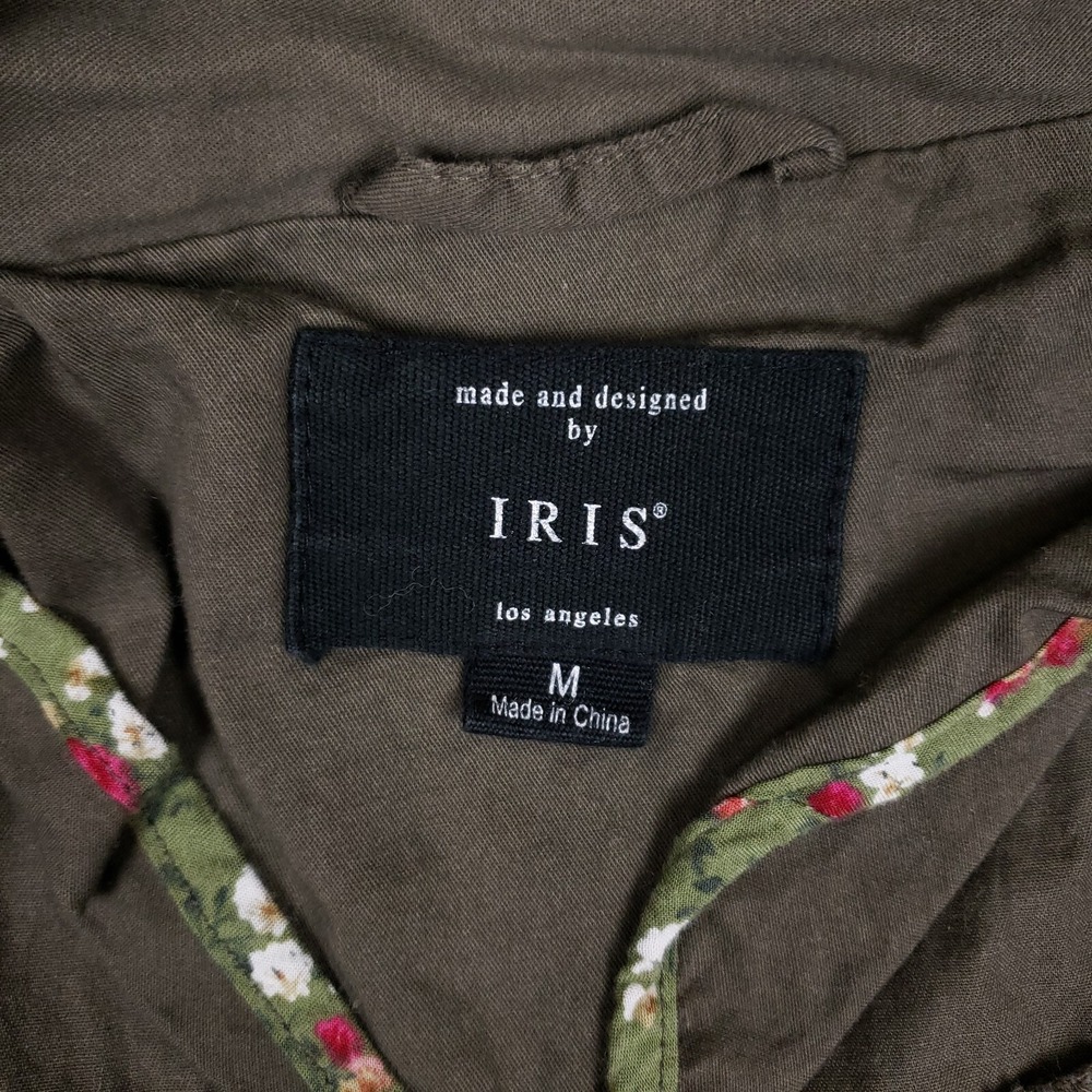 Iris Utility Jacket Hooded Cinched Waist M Olive Green Fall Layering Chore Coat - Picture 4 of 9